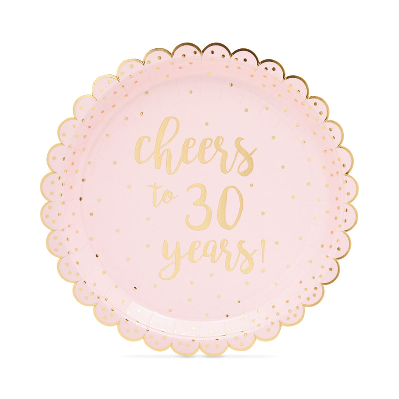 Scalloped Plates for 30th Birthday Party Supplies for Her, Cheers to 30 Years (9 In, 48 Pack)