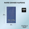 100 Pack Navy Blue Napkins for Wedding Reception with Gold Foil, Mr and Mrs (3-Ply, 4 x 8 In)