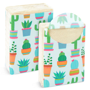 60 Pack Small Individual Facial Travel Tissues with Succulent Cactus Design, Pocket Size, For Party Favor Bags, Bulk Set for Fiesta, Cinco de Mayo, 3-Ply Bamboo Pulp
