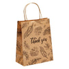 50 Pack Kraft Thank You Paper Bags with Handles for Gifts, Party Favors, Boutique, Leaf Design (8x10x4 In)