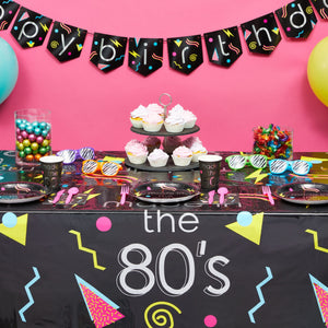 3 Pack Retro 80s Table Cover, Plastic Tablecloth for 1980s Party Decorations (54 x 108 In)