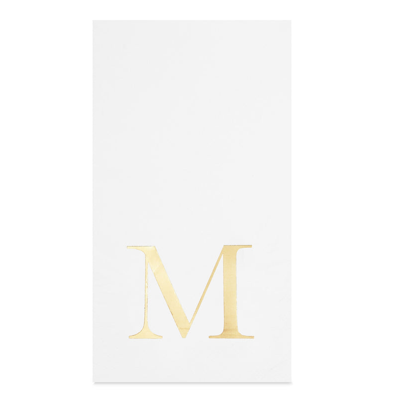 Gold Foil Initial Letter M White Monogram Paper Napkins (4 x 8 In, 100 Pack)