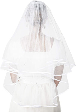 2 Tier Veil for Bride, White Bridal Wedding Veil with Crystals (30 In)