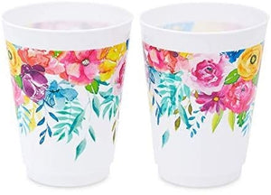 Floral Tumbler Cups, Birthday Party Supplies, Decorations (16 oz, 16 Pack)